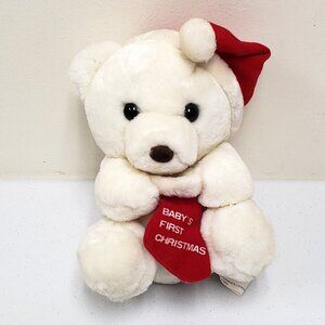 Prestige 9" White Bear Babys 1st Christmas Stocking Rattle Sunshine 1985 Plush